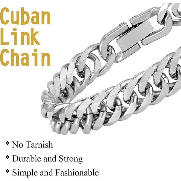 3PCS Cuban Link Bracelet Necklace Set Stainless Steel 8mm Men's Jewelry Gift - Picture 4 of 5